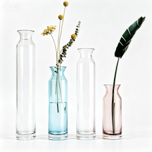 DTELM Artisan Hand-Blown Tall Cylinder Glass Vase | Modern Slim Bud & Centerpiece Decor
