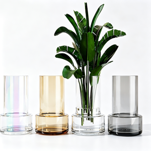 DTELM Machine-Made Tiered Cylinder Glass Vase | Modern Minimalist Geometric Centerpiece Decor