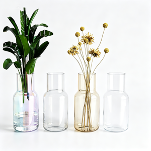 Handmade Narrow-Neck Glass Vase | Modern Nordic Bottle Floral & Table Centerpiece Decor
