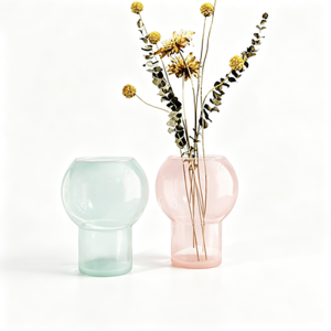 Handmade Round Bulb Glass Vase | Modern Nordic Short-Neck Floral & Table Centerpiece Decor