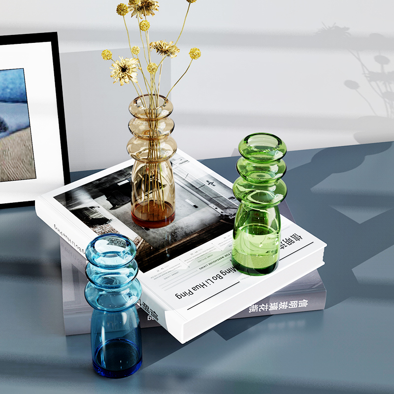 Handmade Multi-Ring Stacked Glass Vase | Colorful Modern Nordic Decorative Flower & Centerpiece Vase - 图片 4