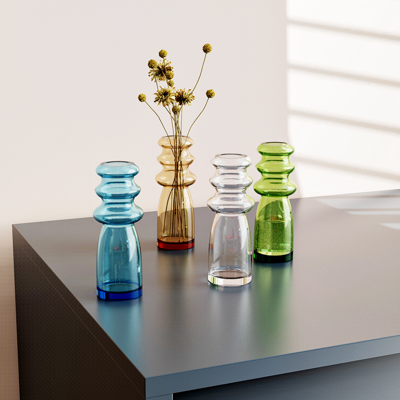 Handmade Multi-Ring Stacked Glass Vase | Colorful Modern Nordic Decorative Flower & Centerpiece Vase - 图片 5
