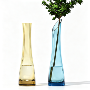 Handmade Slanted & Flat Rim Glass Bud Vase | Modern Nordic Single Stem Flower & Table Centerpiece Decor