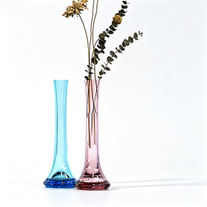 Handmade Wide-Base & Narrow-Neck Glass Bud Vase | Modern Nordic Single Stem Flower & Table Decor