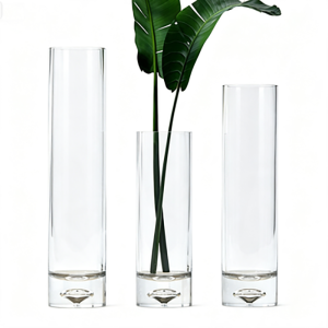 Handmade Thick-Bottom Cylinder Glass Vase | Modern Nordic Straight Tube Floral & Table Centerpiece Decor