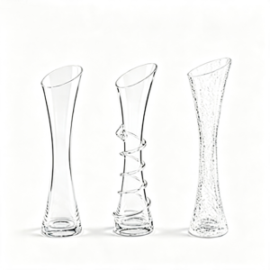 Multi-Style & Size Tapered Waist Glass Vase | Crackle Texture, Coiled Spiral & Slanted Rim Floral Decor
