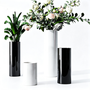 Handmade Black & White Cylinder Glass Vase | Multi-Size Straight Tube Modern Floral & Centerpiece Decor