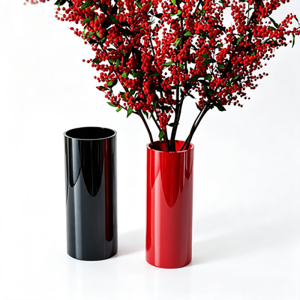 Handmade Red, Black & White Cylinder Glass Vase | Multi-Size Straight Tube Modern Floral & Centerpiece Decor