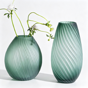 Handmade Frosted Gradient Glass Vase | Swirl Diagonal Stripe Modern Textured Floral & Centerpiece Decor