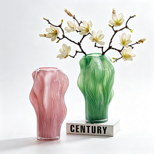 Handmade Custom Opaque Color Glass Vase | Abstract Organic Wavy Sculptural Floral & Centerpiece Decor