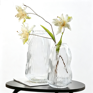 Handmade Custom Color Glass Vase | Abstract Organic Fluted Striped Modern Floral & Centerpiece Decor