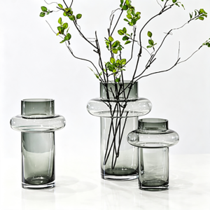 Handmade Mouth-Blown Ring-Accented Glass Vase | Modern Abstract Sculptural Floral & Centerpiece Decor