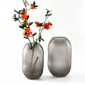 Handmade Custom Color Textured Glass Vase | Modern Grid Pattern & Fluted Striped Centerpiece Decor