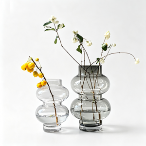 DTELM Artisan Handmade Double-Bubble Glass Vase | Modern Abstract Gourd Shape & Custom Color Centerpiece Decor