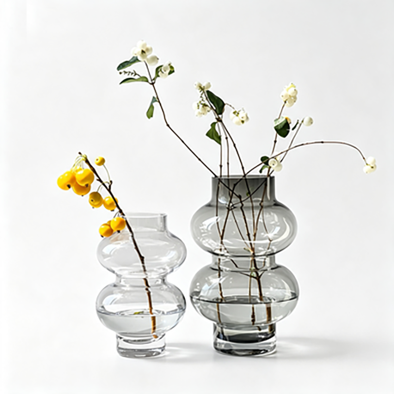 DTELM Artisan Handmade Double-Bubble Glass Vase | Modern Abstract Gourd Shape & Custom Color Centerpiece Decor