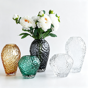 DTELM Artisan Hand-Blown Ice-Crackle Glass Vase | Modern Textured & Bubbled Decorative Centerpiece