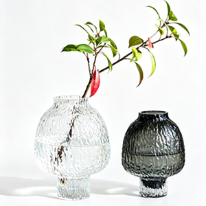 DTELM Artisan Hand-Blown Mushroom Glass Vase | Modern Textured Ice-Crackle Floral Centerpiece Decor