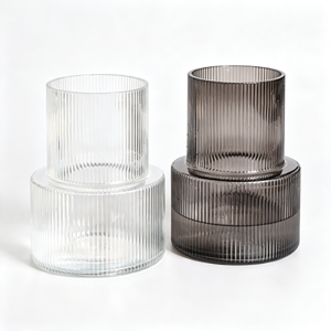 DTELM Artisan Hand-Blown Water Tower Glass Vase | Modern Fluted Striped Geometric Centerpiece Decor