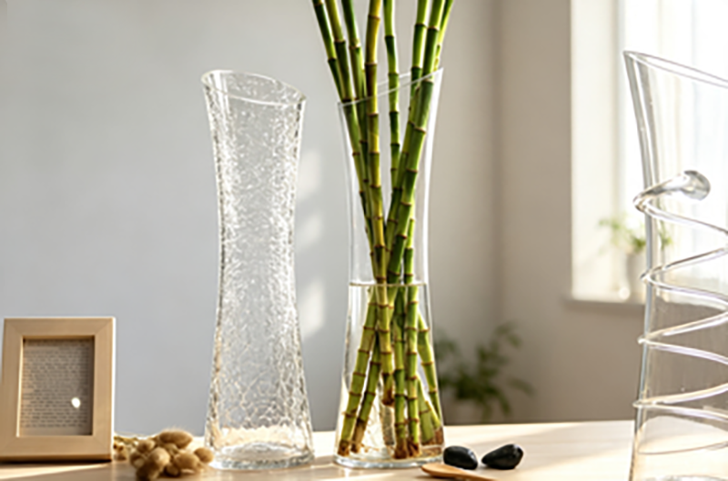 Multi-Style & Size Glass Vase Collection | Slanted Rim, Crackle Texture & Coiled Spiral Accent Floral & Centerpiece Decor - 图片 2