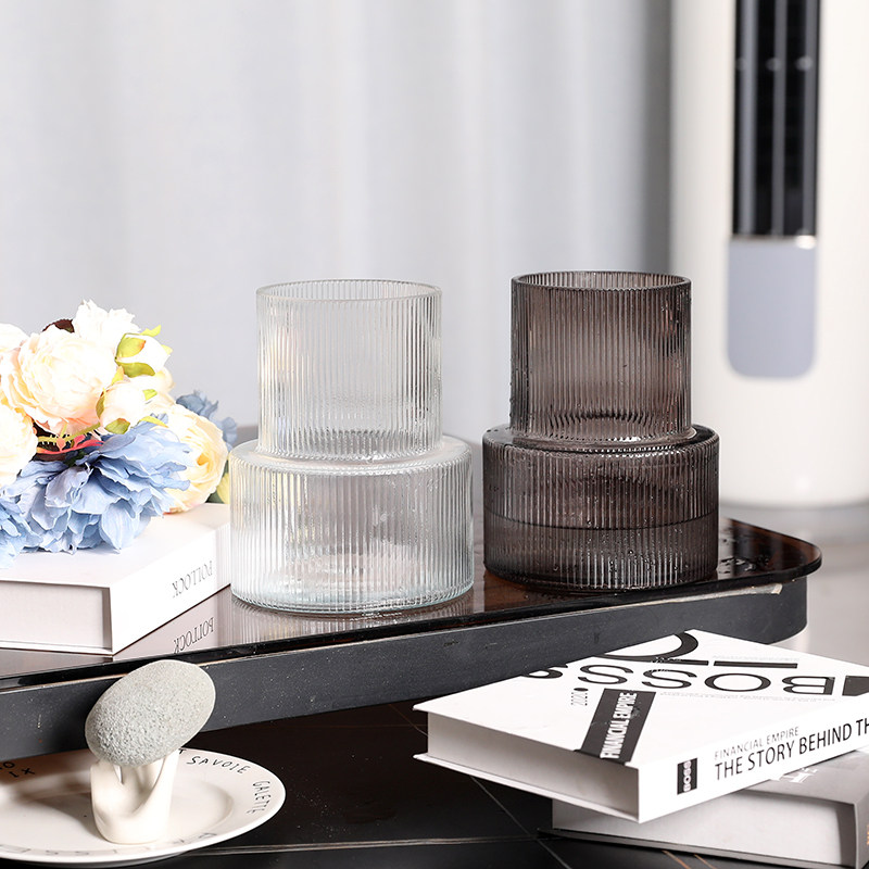 DTELM Artisan Hand-Blown Water Tower Glass Vase | Modern Fluted Striped Geometric Centerpiece Decor - 图片 2