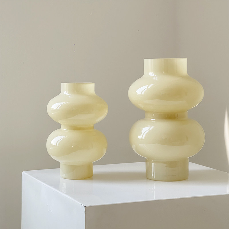 DTELM Artisan Handmade Double-Bubble Glass Vase | Modern Abstract Gourd Shape & Custom Color Centerpiece Decor - 图片 3