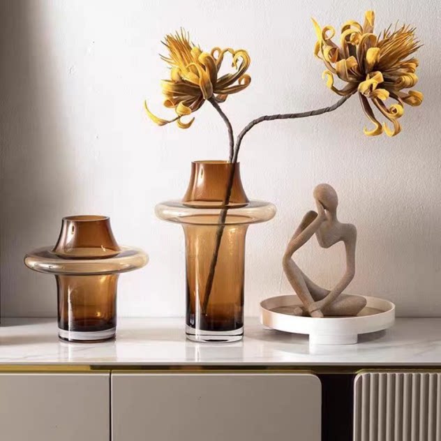 Handmade Blown Ring-Accented Glass Vase | Modern Artistic Centerpiece & Custom Color Floral Decor - 图片 2