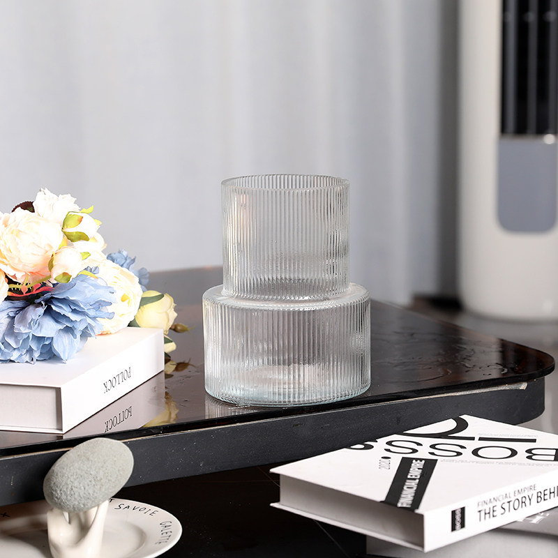 DTELM Artisan Hand-Blown Water Tower Glass Vase | Modern Fluted Striped Geometric Centerpiece Decor - 图片 5