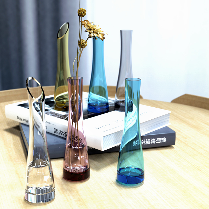 Handmade Slanted & Flat Rim Glass Bud Vase | Modern Nordic Single Stem Flower & Table Centerpiece Decor - 图片 6