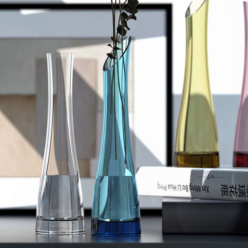 Handmade Slanted & Flat Rim Glass Bud Vase | Modern Nordic Single Stem Flower & Table Centerpiece Decor - 图片 3